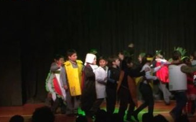 Alumnos de 3° básico del Colegio Paul Harris en escena durante el Primer Festival de Teatro Educativo